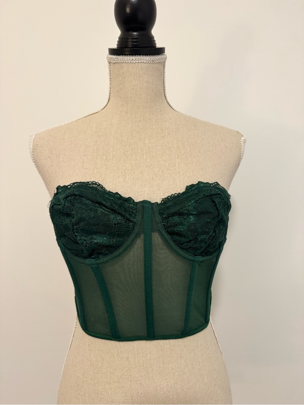 SHEIN Dark Green Lace Bustier Bandeau Top
